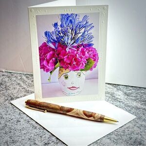 Fine art photography greeting Card floral hat bouquet fun design